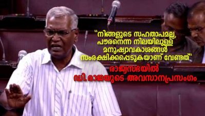 നിങ്ങളുടെ സഹതാപമല്ല, പൗരനെന്ന നിലയിലുള്ള മനുഷ്യാവകാശങ്ങള്‍ സംരക്ഷിക്കപ്പെടുകയാണ് വേണ്ടത്; രാജ്യസഭയില്‍ ഡി.രാജയുടെ അവസാനപ്രസംഗം