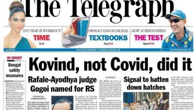 'കൊവിന്ദ്-കൊവിഡ്' തലക്കെട്ടിനെതിരെ ടെലഗ്രാഫിന് പ്രസ് കൗണ്‍സില്‍ നോട്ടീസ്