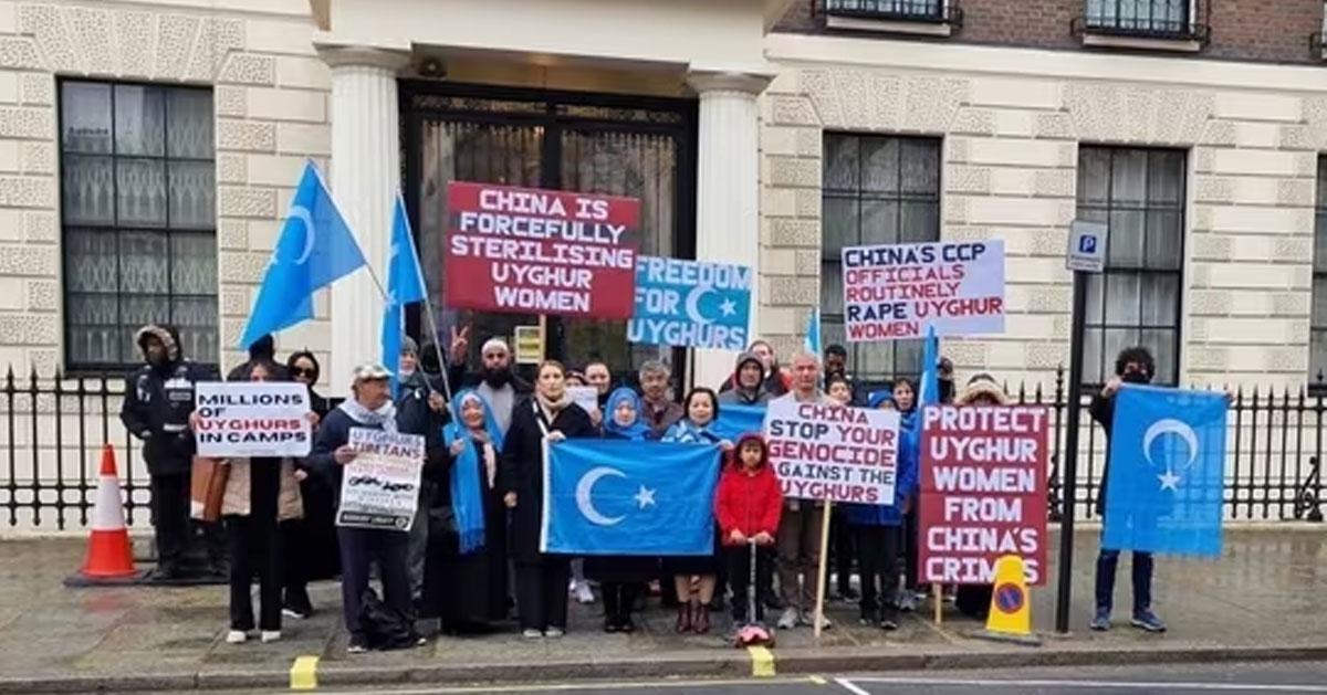 On the anniversary of the Baren massacre, Uighur Muslims hold a protest in London against China