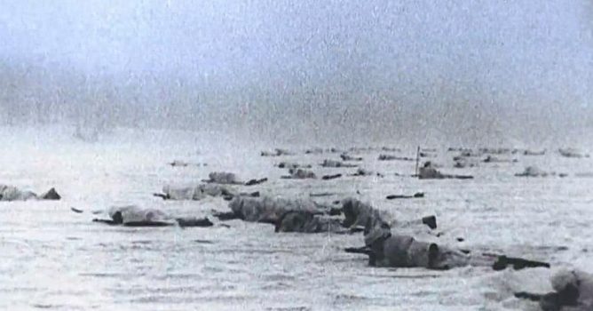 Siberian army marching through the snow