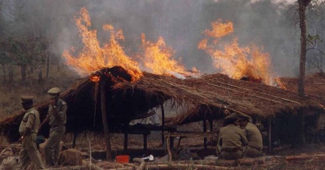 One of the huts destroyed by the police in Muthanga
