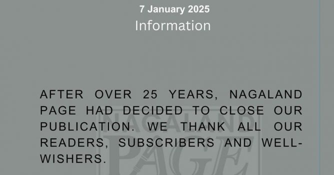 Note issued by Nagaland Page on 7th January 2025 indicating cessation of publication