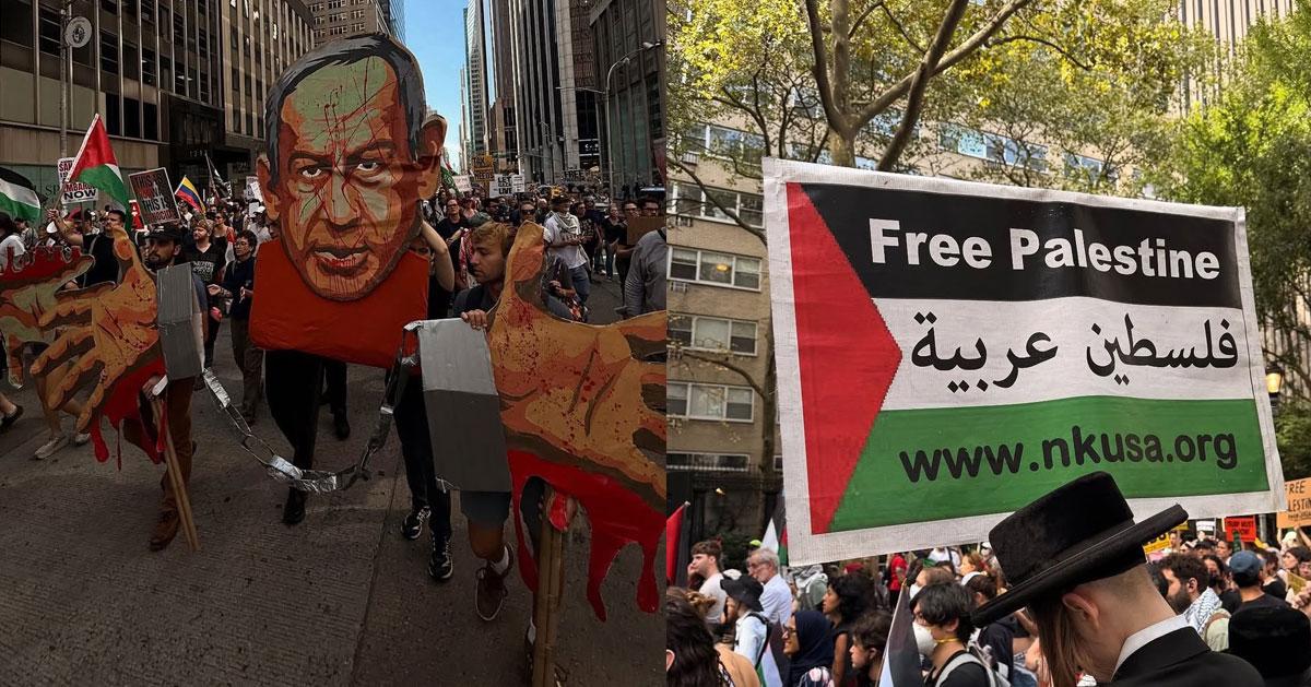Thousands take to the streets of New York to protest Netanyahu during UN speech