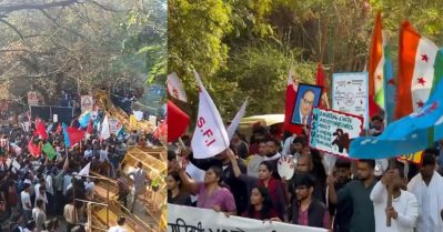 അംബേദ്കറുടെ ചിത്രം ഉയര്‍ത്തിപ്പിടിച്ച് ലോങ് മാര്‍ച്ച്; ജെ.എന്‍.യുവില്‍ സംഘര്‍ഷം, വിദ്യാര്‍ത്ഥി നേതാക്കളെ കസ്റ്റഡിയിലെടുത്തു