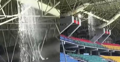 'കാണികള്‍ വിയര്‍ക്കരുതല്ലോ' മഴയില്‍ ചോര്‍ന്നൊലിച്ച് രാജ്യാന്തര നിലവാരത്തില്‍ പുതുക്കിപ്പണിത കലൂര്‍ സ്റ്റേഡിയം