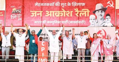 ഹിന്ദി ഹൃദയ ഭൂമി ചെങ്കടലാക്കി സി.പി.ഐ.എം ജൻ ആക്രോശ് റാലി; ചെങ്കൊടി ഇല്ലാതാക്കാമെന്നത് സംഘപരിവാർ വ്യാമോഹമെന്ന് എം.എ ബേബി