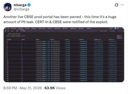 Screenshot of tweet about CBSE re evaluation leak by Nisarga 