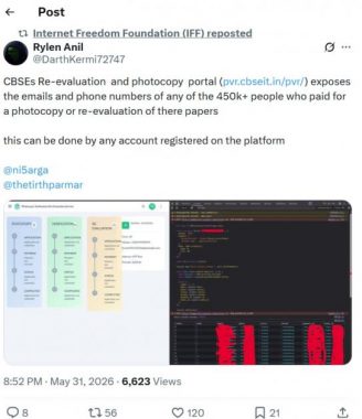 Screenshot of tweet about CBSE re evaluation leak by Rylen Anil