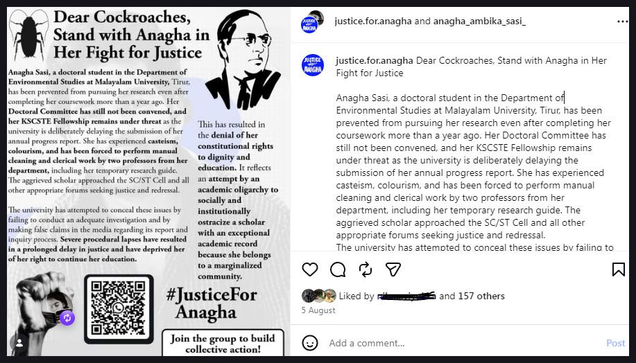 An Instagram Post Supporting Anakha 