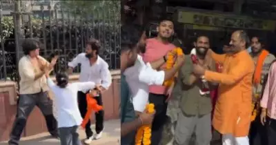 സി.ജെ.പി പ്രതിഷേധക്കാരെ മര്‍ദിച്ച സംഭവം; പൊലീസ് വിട്ടയച്ച പ്രവര്‍ത്തകനെ മാലയിട്ട് സ്വീകരിച്ച് ഹിന്ദുരക്ഷാദള്‍