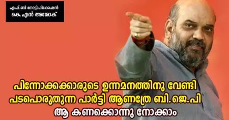പിന്നോക്കക്കാരുടെ ഉന്നമനത്തിനു വേണ്ടി പടപൊരുതുന്ന പാര്‍ട്ടി ആണത്രേ ബി.ജെ.പി;  ആ പിന്നോക്കക്കാരുടെ കണക്കൊന്നു നോക്കാം