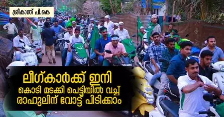 ലീഗ്കാര്‍ക്ക് ഇനി കൊടി മടക്കി പെട്ടിയില്‍ വച്ചുകൊണ്ട് രാഹുലിന് വോട്ട് പിടിക്കാം
