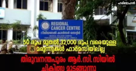 50 രൂപ മുതല്‍ 32,000 രൂപ വരെയുള്ള മരുന്നുകള്‍ ഫാര്‍മസിയിലില്ല; തിരുവനന്തപുരം ആര്‍.സി.സിയില്‍ ചികിത്സ മുടങ്ങുന്നു