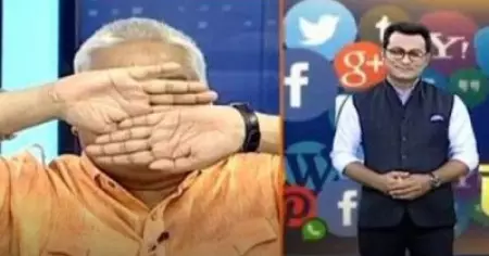 ചാനല്‍ ചര്‍ച്ചയ്ക്കിടെ മുസ്‌ലിം അവതാരകനെ കാണാതിരിക്കാന്‍ കണ്ണുപൊത്തി സംഘപരിവാര്‍ നേതാവ്