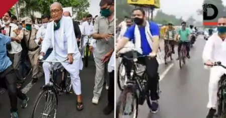 കോണ്‍ഗ്രസിന് പിന്നാലെ സൈക്കിളോടിച്ച് ആര്‍.ജെ.ഡിയും; ഇന്ധന വില വര്‍ദ്ധനവിനെതിരെ 'സൈക്കിള്‍ പ്രതിഷേധം'