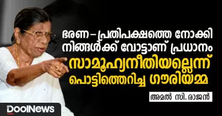 ഭരണ-പ്രതിപക്ഷത്തെ നോക്കി നിങ്ങള്‍ക്ക് വോട്ടാണ് പ്രധാനം, സാമൂഹ്യനീതിയല്ലെന്ന് പൊട്ടിത്തെറിച്ച ഗൗരിയമ്മ