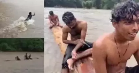 മലവെള്ളപ്പാച്ചിലില്‍ 'നരന്‍ സ്റ്റൈലില്‍' തടി പിടിക്കാനിറങ്ങിയ യുവാക്കള്‍ അറസ്റ്റില്‍