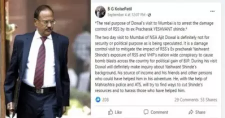 അജിത് ഡോവലിന്റെ സന്ദര്‍ശന ലക്ഷ്യം രാജ്യസുരക്ഷയല്ല, ആര്‍.എസ്.എസുകാരന്റെ വെളിപ്പെടുത്തലിന്റെ ആഘാതം കുറയ്ക്കല്‍: ജസ്റ്റിസ് ബി.ജി. കൊല്‍സെ പാട്ടീല്‍
