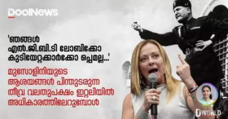 'ഞങ്ങള്‍ എല്‍.ജി.ബി.ടി ലോബിക്കോ കുടിയേറ്റക്കാര്‍ക്കോ ഒപ്പമല്ല...'; മുസോളിനിയുടെ ആശയങ്ങള്‍ പിന്തുടരുന്ന തീവ്ര വലതുപക്ഷം ഇറ്റലിയില്‍ അധികാരത്തിലേറുമ്പോള്‍