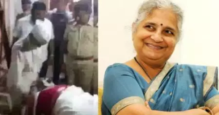 പൊട്ട് തൊടാത്ത മാധ്യമപ്രവര്‍ത്തകയോട് സംസാരിക്കാന്‍ വിസമ്മതിച്ച ഹിന്ദുത്വ നേതാവിന്റെ കാല്‍തൊട്ടുവണങ്ങി സുധ മൂര്‍ത്തി; വിമര്‍ശനം