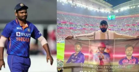 ഖത്തര്‍ ലോകകപ്പ് വേദിയില്‍ സഞ്ജുവിന് പിന്തുണയറിയിച്ച് മലയാളികള്‍; ചിത്രങ്ങള്‍ പങ്കുവെച്ച് രാജസ്ഥാന്‍ റോയല്‍സ്