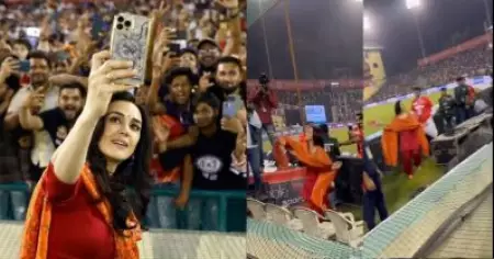 പിന്തുണയുമായി ഗ്യാലറിയിലെത്തിയ ആരാധകര്‍ക്ക് ഓടി നടന്ന് ജേഴ്‌സി വിതരണം ചെയ്ത് പ്രീതി സിന്റ; വൈറല്‍ വീഡിയോ