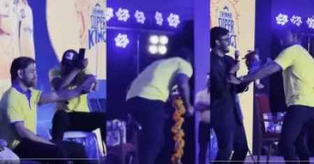 പേടിച്ചോടി ബ്രാവോ, പിന്നാലെ അവതാരകനെ തല്ലാനോങ്ങി; ഇങ്ങനെ പേടിക്കാതെടാ എന്ന് ധോണി; വീഡിയോ