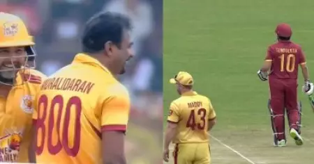 ലെജന്‍ഡ് ടു ലെജന്‍ഡ്; മുത്തയ്യ തിരിച്ചു വന്നു, ആദ്യ പന്തില്‍ സച്ചിന്‍...