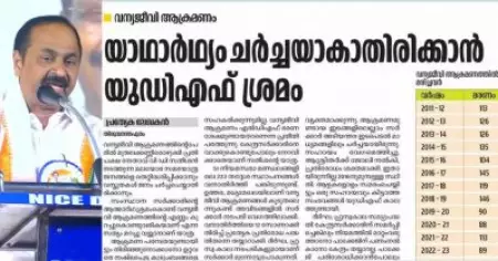 വന്യജീവി ആക്രമണങ്ങളുടെ എണ്ണം കുറഞ്ഞെന്ന കണക്കുമായി ദേശാഭിമാനി; യാഥാര്‍ത്ഥ്യം ചര്‍ച്ചയാകാതിരിക്കാന്‍ യു.ഡി.എഫ് ശ്രമമെന്നും വിശദീകരണം