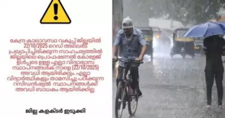റെഡ് അലേര്‍ട്ട്; ബുധനാഴ്ച്ച ഇടുക്കിയിലെ വിദ്യാഭ്യാസ സ്ഥാപനങ്ങള്‍ക്ക് അവധി
