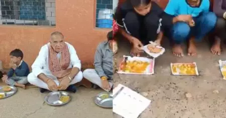 മധ്യപ്രദേശിലെ വിദ്യാര്‍ത്ഥികള്‍ ഭക്ഷണം കഴിക്കുന്നത് കടലാസില്‍; വിമര്‍ശനങ്ങള്‍ക്ക് പിന്നാലെ സ്ഥലത്തെത്തി ബി.ജെ.പി നേതാക്കള്‍