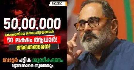 50 ലക്ഷം ആധാറുകള്‍, കേരളത്തിലെ ജനസംഖ്യയേക്കാള്‍ കൂടുതല്‍; കോണ്‍ഗ്രസിനെതിരെ ആരോപണവുമായി രാജീവ് ചന്ദ്രശേഖര്‍
