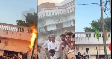 ഉത്തര്‍പ്രദേശില്‍ ദുര്‍ഗാ നിമജ്ജന ഘോഷയാത്രക്കിടെ ഹിന്ദുത്വ അതിക്രമം: പള്ളിക്ക് പുറത്തെ പതാക കത്തിച്ചു