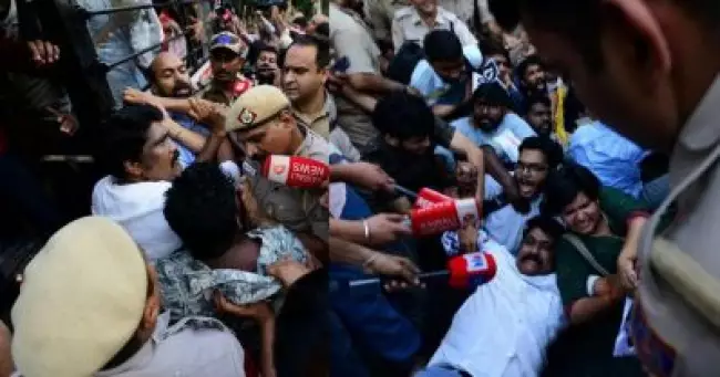 ഗ്യാനേഷ് കുമാറിനെതിരായ പ്രതിഷേധം: ഇടത് എം.പിമാര്‍ അടക്കമുള്ളവരെ വലിച്ചിഴച്ച് പൊലീസ്