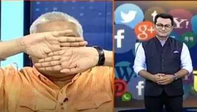 ചാനല്‍ ചര്‍ച്ചയ്ക്കിടെ മുസ്‌ലിം അവതാരകനെ കാണാതിരിക്കാന്‍ കണ്ണുപൊത്തി സംഘപരിവാര്‍ നേതാവ്