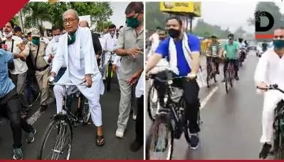 കോണ്‍ഗ്രസിന് പിന്നാലെ സൈക്കിളോടിച്ച് ആര്‍.ജെ.ഡിയും; ഇന്ധന വില വര്‍ദ്ധനവിനെതിരെ ‘സൈക്കിള്‍ പ്രതിഷേധം’