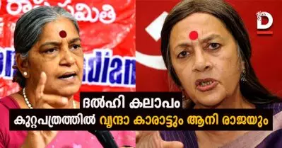 ദല്‍ഹി കലാപം; ആനിരാജയേയും വൃന്ദാകാരാട്ടിനേയും കുറ്റപത്രത്തില്‍ ഉള്‍പ്പെടുത്തി ദല്‍ഹി പൊലീസ്