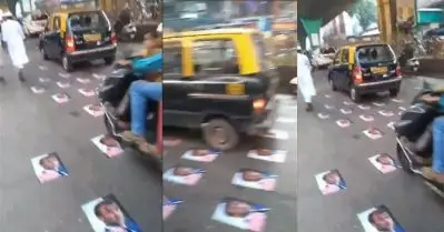 മുംബൈയിലെ റോഡില്‍ മാക്രോണിന്റെ പോസ്റ്റര്‍