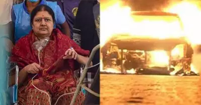 ശശികലയുടെ സ്വീകരണറാലിക്കിടെ തീപിടിത്തം; പടക്കവുമായെത്തിയ കാറുകള്‍ കത്തിനശിച്ചു