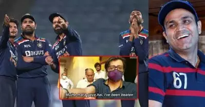 “അയ്യോ എന്നെ തല്ലുന്നേ”; ഇന്ത്യന്‍ ബൗളര്‍മാര്‍ റണ്‍സ് വാങ്ങിക്കൂട്ടിയതില്‍ അര്‍ണബ് ഗോസ്വാമിയുടെ ഫോട്ടോ വെച്ച് ട്രോളി സെവാഗ്