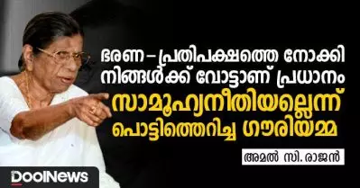 ഭരണ-പ്രതിപക്ഷത്തെ നോക്കി നിങ്ങള്‍ക്ക് വോട്ടാണ് പ്രധാനം, സാമൂഹ്യനീതിയല്ലെന്ന് പൊട്ടിത്തെറിച്ച ഗൗരിയമ്മ