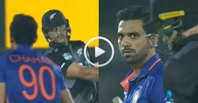 യാ… മോനേ… ആ നോട്ടം; സിക്‌സ് നേടി തറപ്പിച്ചുനോക്കിയ ഗപ്ടിലിനെ തൊട്ടടുത്ത പന്തില്‍ ഔട്ടാക്കി ചഹാറിന്റെ മറുപടി, വീഡിയോ