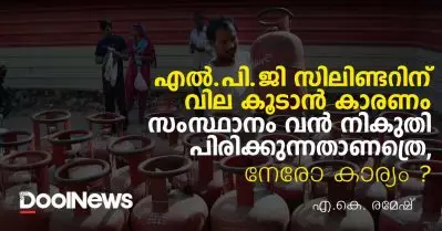 എൽ.പി.ജി സിലിണ്ടറിന് വില കൂടാൻ കാരണം സംസ്ഥാനം വൻ നികുതി പിരിക്കുന്നതാണത്രെ, നേരോ കാര്യം?