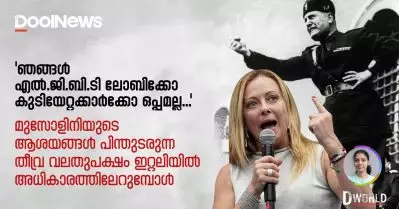 ‘ഞങ്ങള്‍ എല്‍.ജി.ബി.ടി ലോബിക്കോ കുടിയേറ്റക്കാര്‍ക്കോ ഒപ്പമല്ല…’; മുസോളിനിയുടെ ആശയങ്ങള്‍ പിന്തുടരുന്ന തീവ്ര വലതുപക്ഷം ഇറ്റലിയില്‍ അധികാരത്തിലേറുമ്പോള്‍