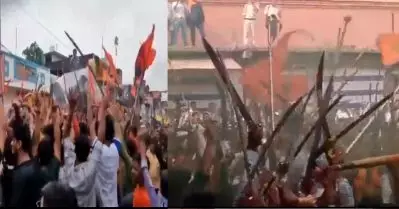 തോക്കും വാളും വീശി നൃത്തം ചെയ്ത് ഹിന്ദുത്വര്‍; ഉത്തര്‍പ്രദേശിലെ സിദ്ധാര്‍ത്ഥനഗറില്‍ നിന്നുള്ള വീഡിയോ