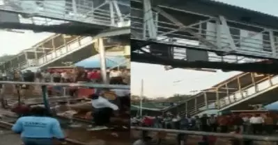 മേല്‍പാലത്തിന്റെ സ്ലാബുകള്‍ പൊളിഞ്ഞു വീണ് ഒരു മരണം; റെയില്‍വേ സ്റ്റേഷനില്‍ ചിതറിയോടി ജനങ്ങള്‍; വീഡിയോ