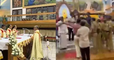 ഹൈന്ദവ പൊലീസുകാരെ പള്ളിയില്‍ കയറ്റില്ലെന്ന് കുര്‍ബാന പ്രതിഷേധക്കാര്‍; തടയുന്ന വീഡിയോ പുറത്ത്