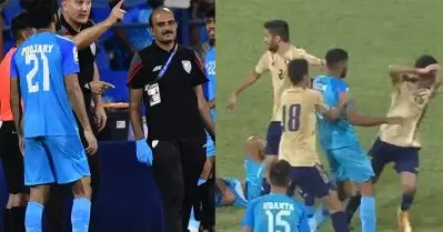 തല്ലുണ്ടാക്കി മടുക്കാത്ത ഒരു ടീമും റെഡ് കാര്‍ഡ് വാങ്ങി മടുക്കാത്ത ഒരു കോച്ചും; ഇതും ഇന്ത്യന്‍ ഫുട്‌ബോളിന്റെ ഭാഗമോ? വീഡിയോ