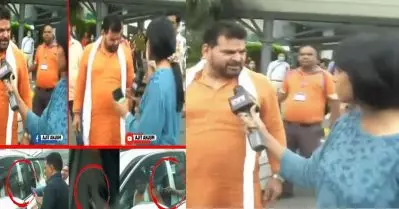 വനിതാ റിപ്പോര്‍ട്ടറോട് കയര്‍ത്ത്, മൈക്ക് തട്ടിമാറ്റി ബ്രിജ് ഭൂഷണ്‍ സിങ്; വീഡിയോ