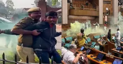 ഏകാധിപത്യം അനുവദിക്കില്ല, വന്ദേ മാതരം, ജയ് ഭീം; പ്രതിഷേധക്കാര്‍ പാര്‍ലമെന്റില്‍ ഉയര്‍ത്തിയ മുദ്രവാക്യങ്ങള്‍